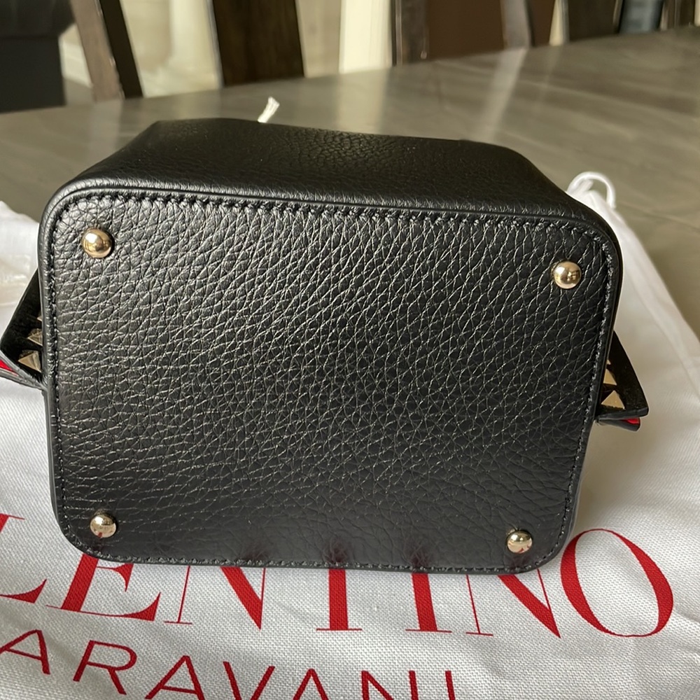 Valentino rockstud small black pebbled leather tote crossbody strap bag clutch - Picture 14 of 15